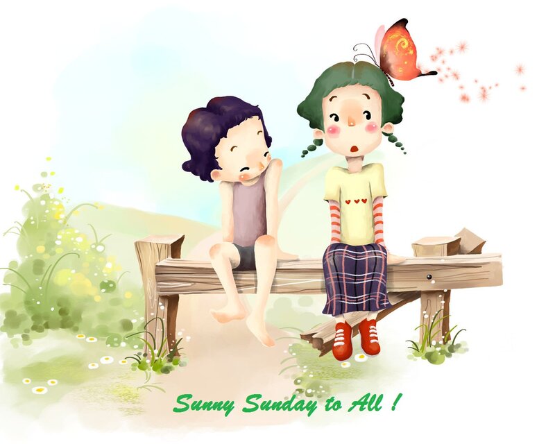 Two Children on Bench — Green, Peaceful