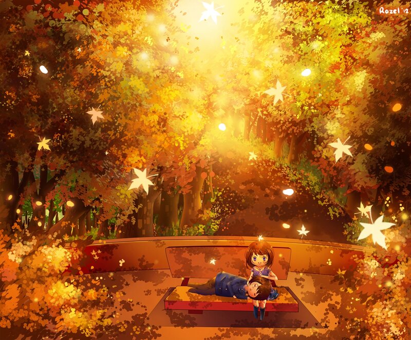 Two Children on Bench — Orange
