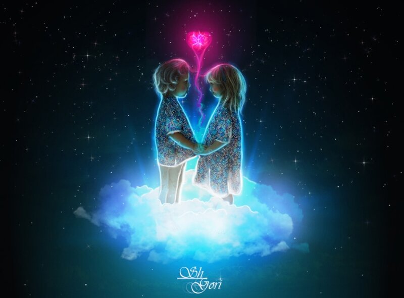 Two Children on Cloud — Blue