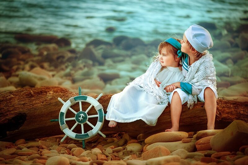 Two Children on Log