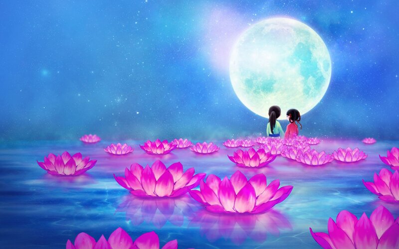Two Children on Lotus Flowers