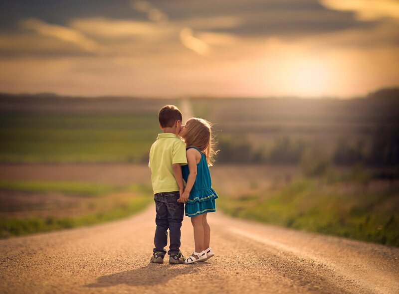 Two Children on Road — Golden