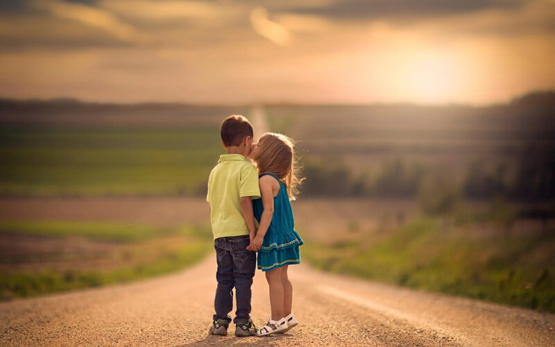 Two Children on Road — Green