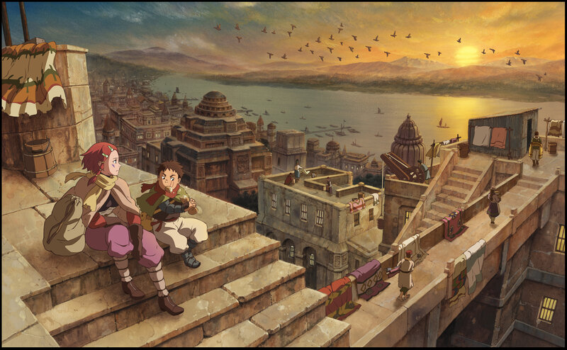 Two Children on Rooftop — Orange
