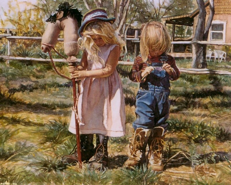 Two Children Playing — Green