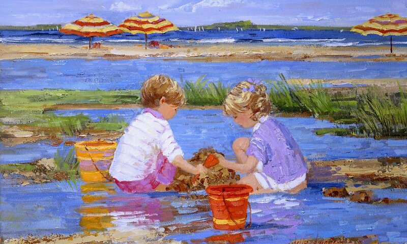 Two Children Playing in Water