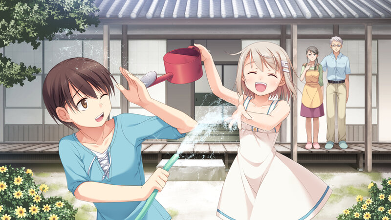 Two Children Playing with Water — Blue