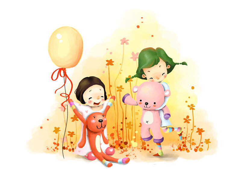 Two Children Playing — Yellow