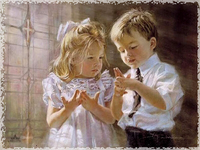 Two Children Praying — White