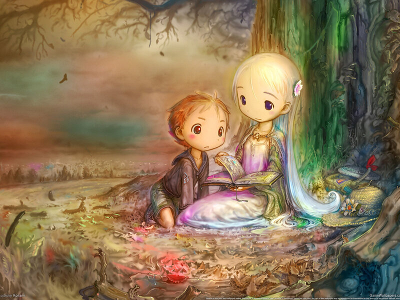 Two Children Reading — Green