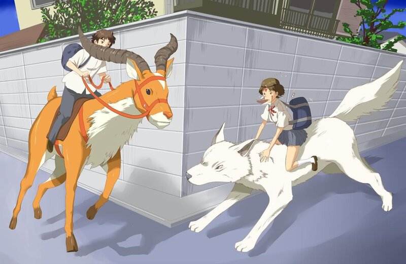 Two children riding mythical creatures