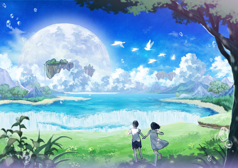 Two Children Running — Blue
