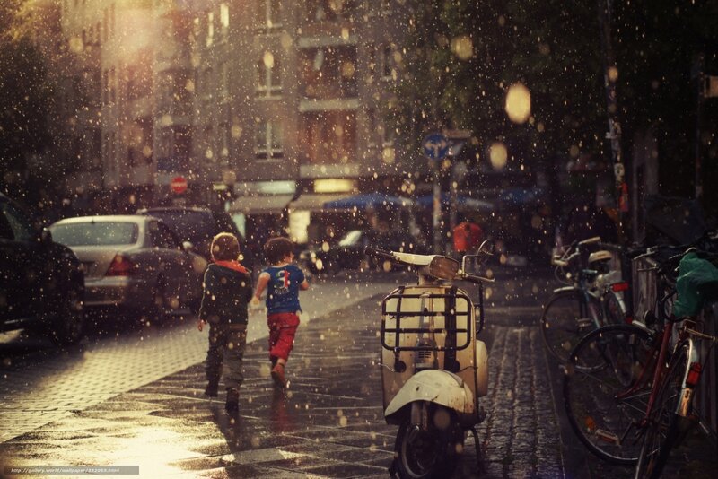 Two Children Running — Brown, Dramatic, Afternoon, Photograph