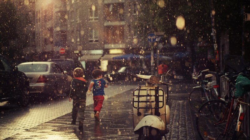 Two Children Running — Brown, Dramatic