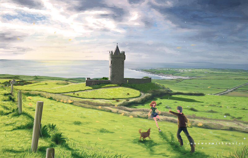 Two Children Running — Green