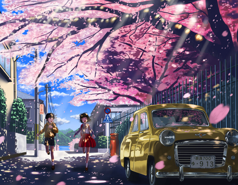 Two Children Running — Pink