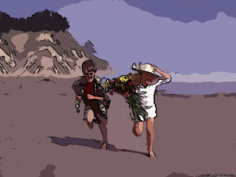 Two Children Running — Purple