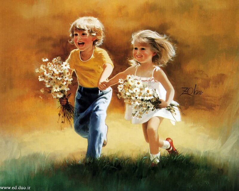 Two Children Running — Yellow