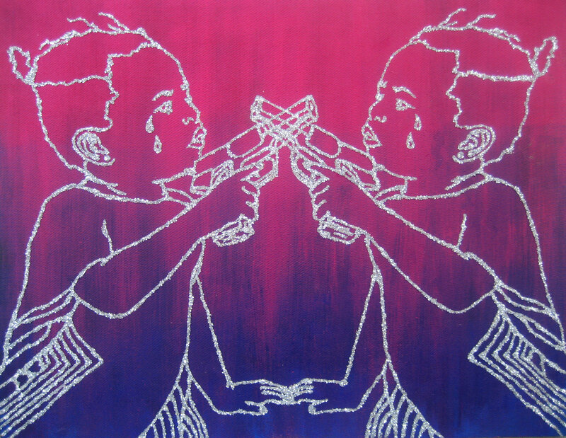 Two children sharing a flute