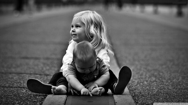 Two Children Sitting — Black, Calm