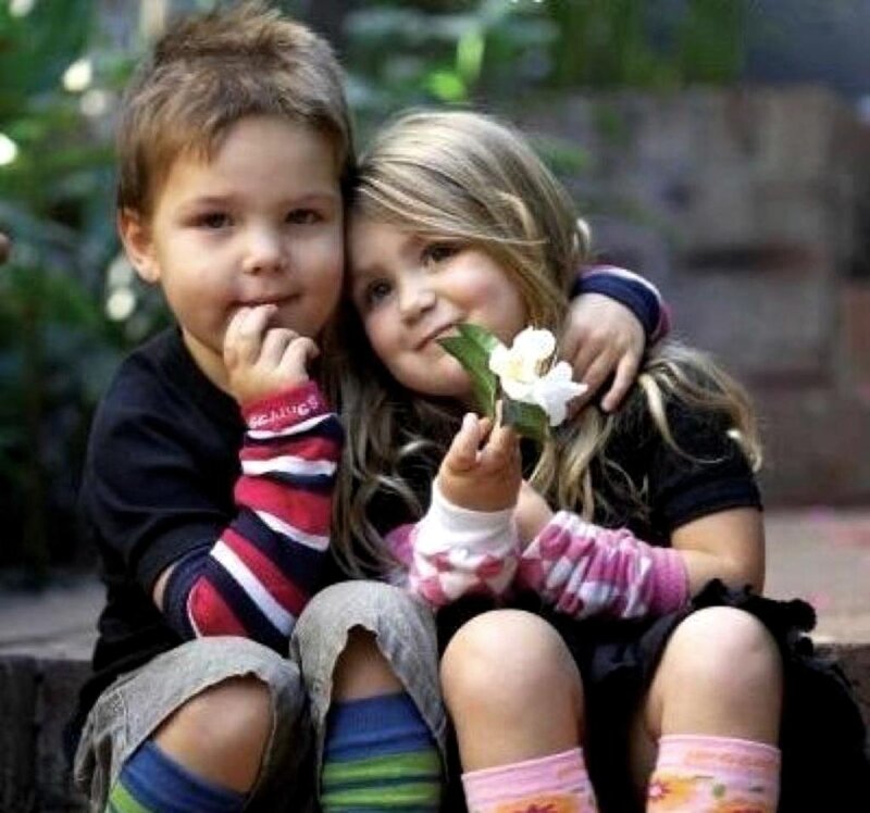 Two Children Sitting — Black, Peaceful