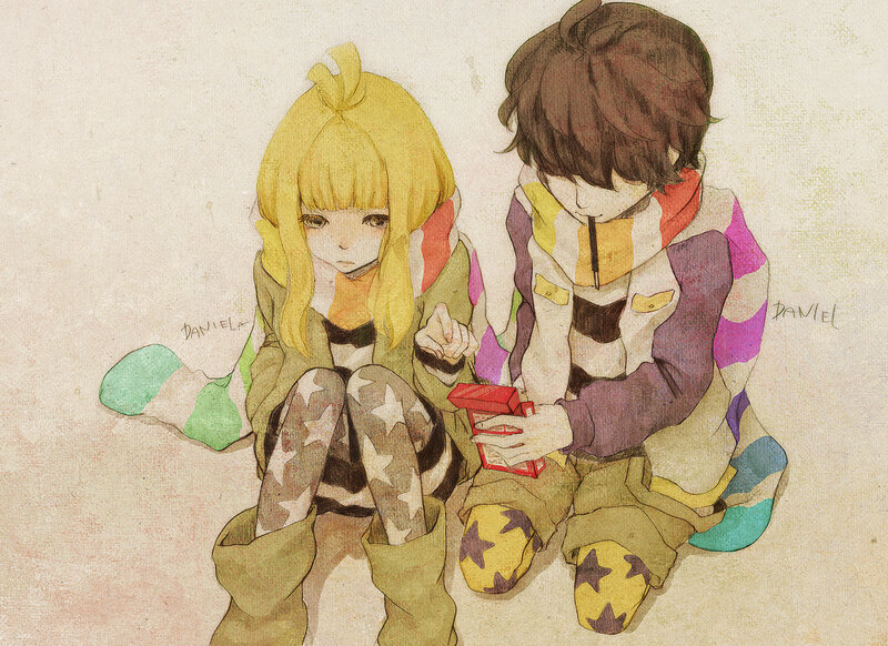 Two Children Sitting — Yellow