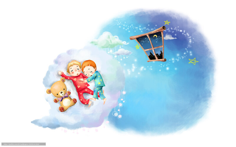 Two Children Sleeping — Blue, Serene