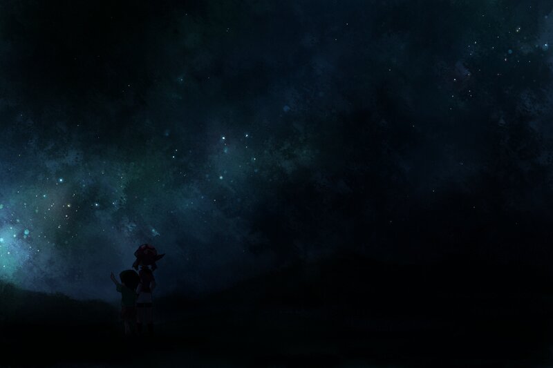 Two Children under Stars — Black