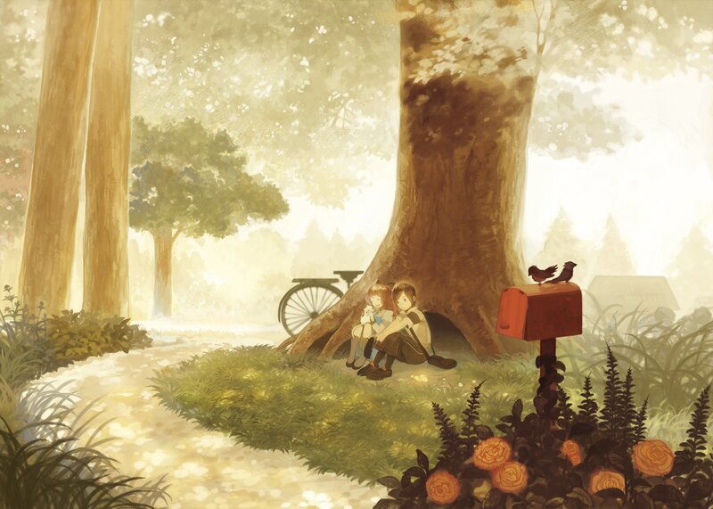 Two Children under Tree — Brown