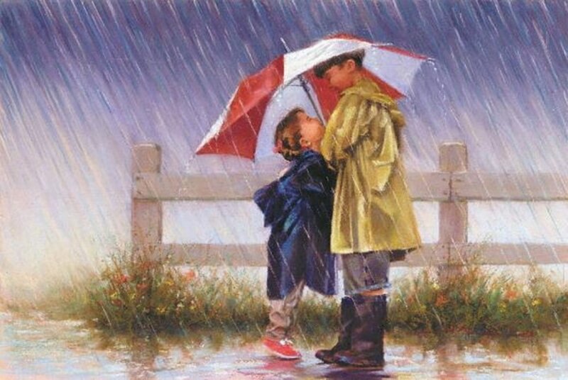 Two Children under Umbrella