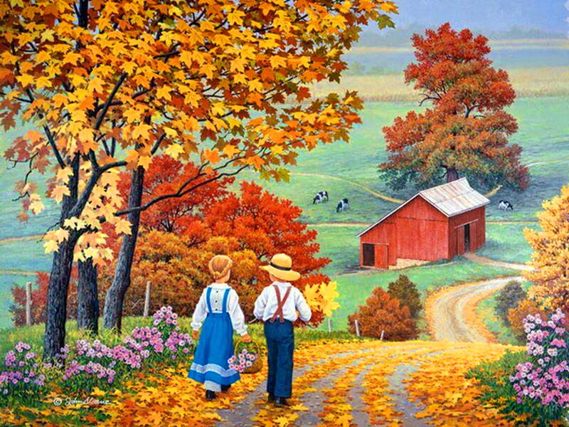 Two Children Walking — Orange