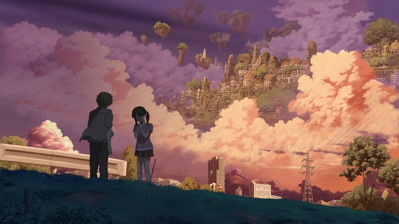 two children watch floating islands