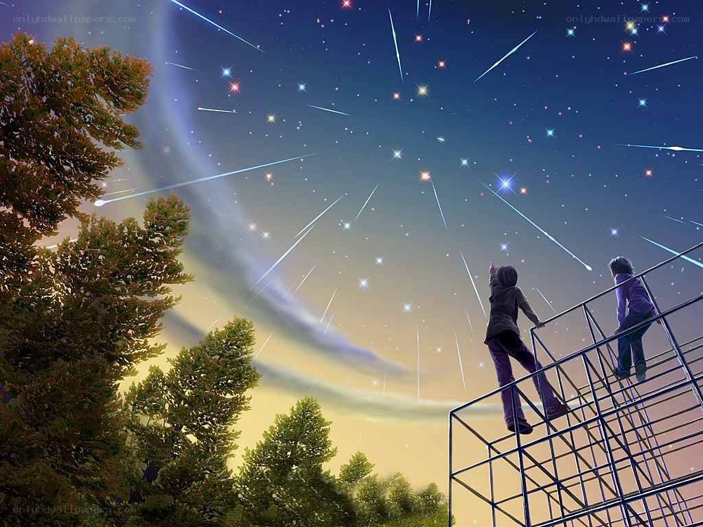 Two children watching meteor shower