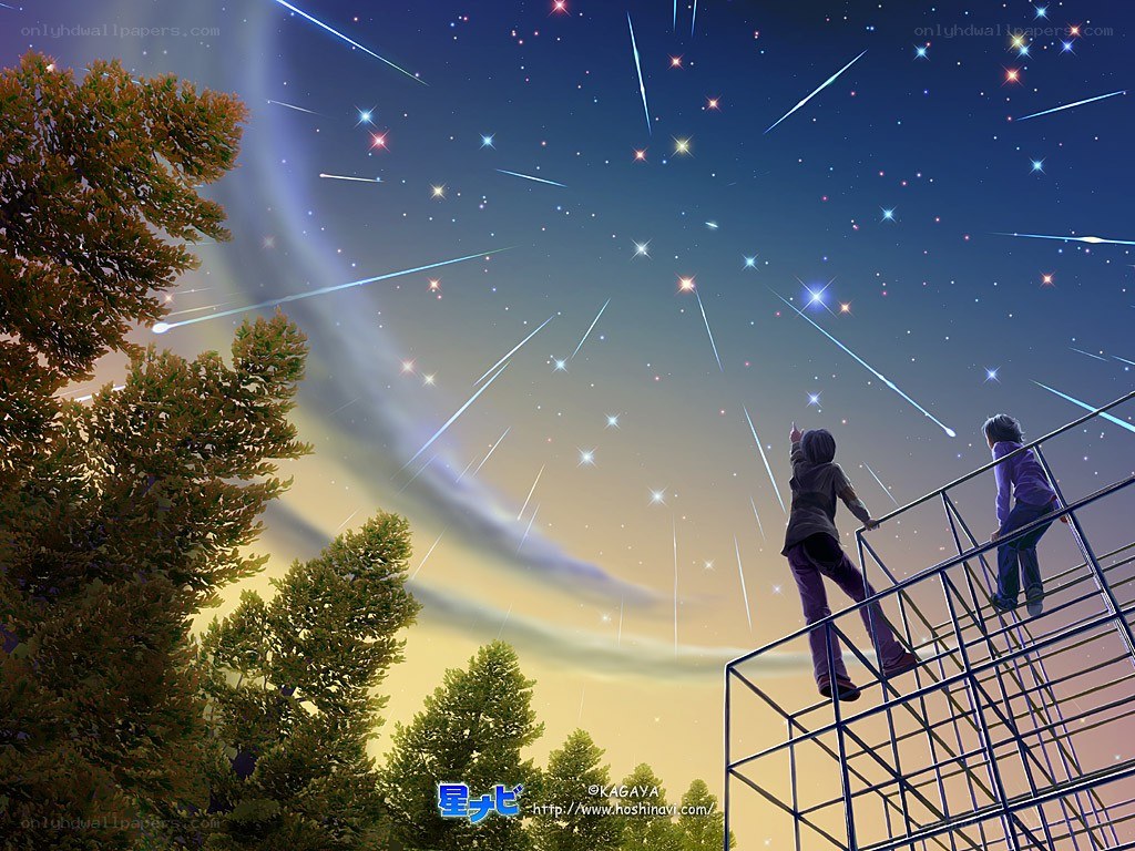 Two children watching meteor shower