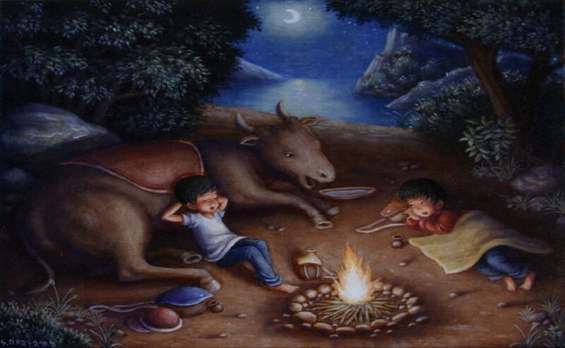 Two Children with Cow