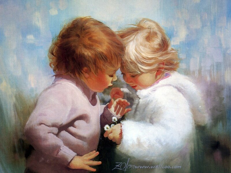 Two children with daisies