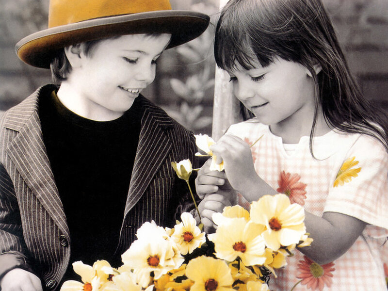 Two Children with Flowers — Yellow, Peaceful