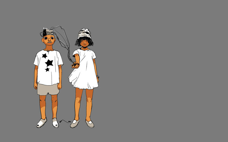 two children with head devices