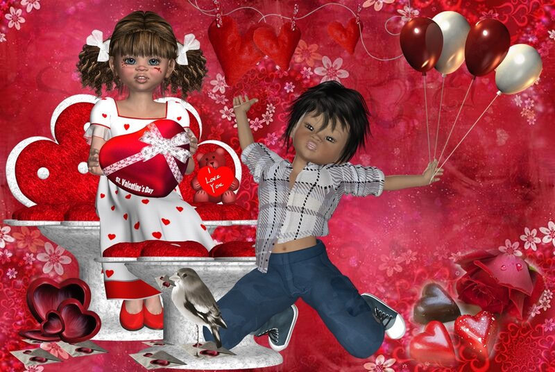 Two Children with Hearts