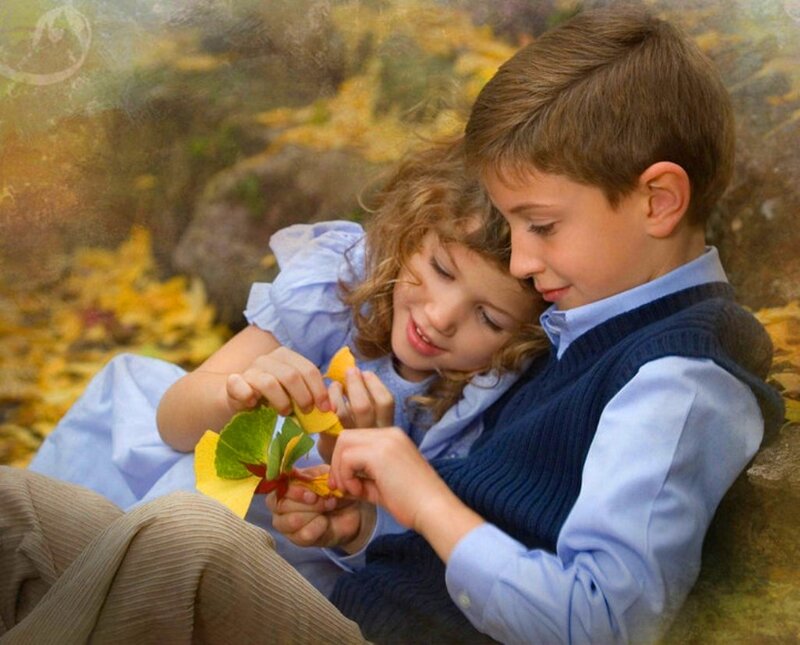 Two Children with Leaves