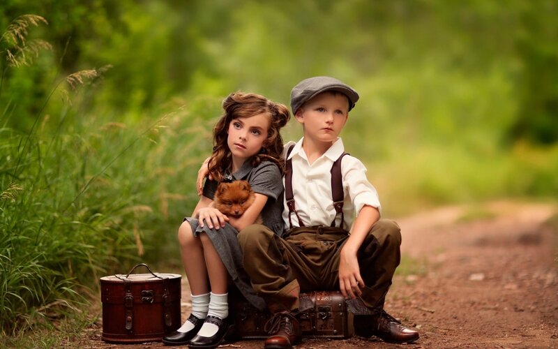 Two Children with Puppy