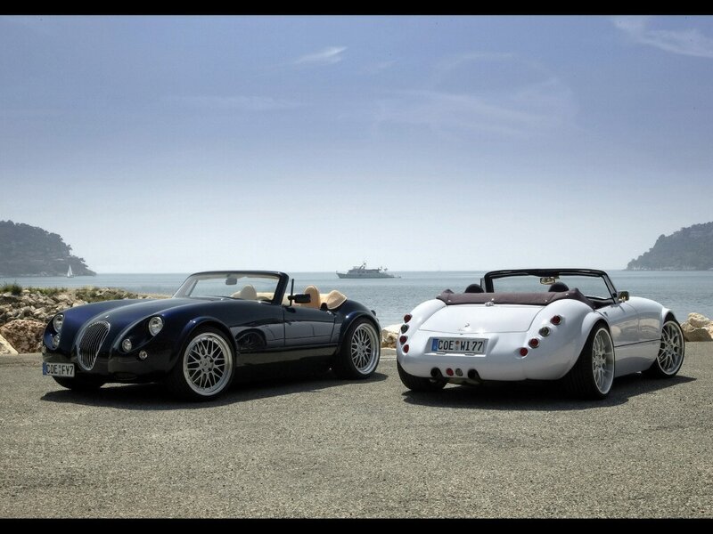 Two classic cars by the sea