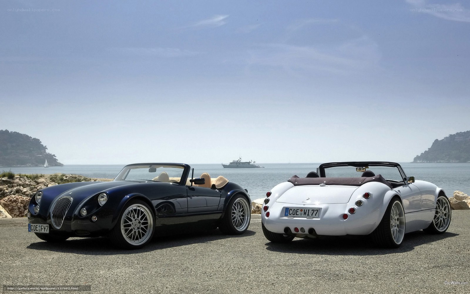 Two classic cars by the sea