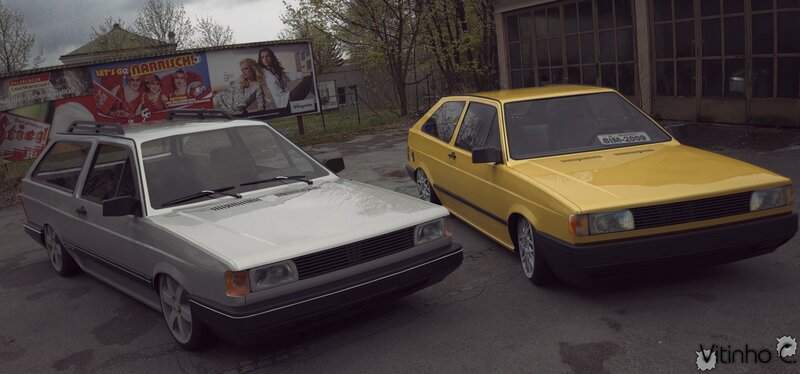 Two classic cars parked outside