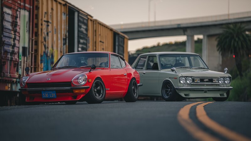 Two Classic Cars — Red, Dramatic