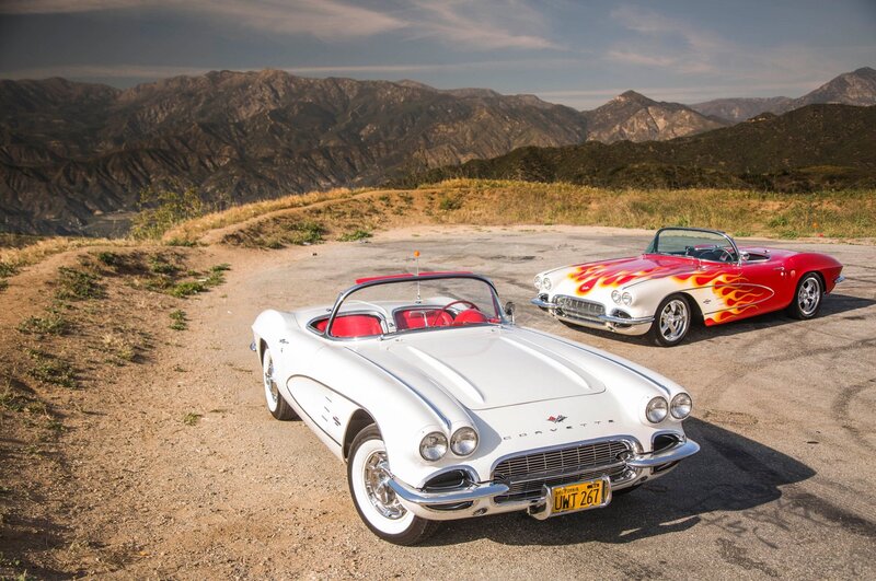 Two Classic Corvette Cars — White