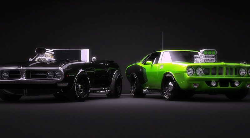 Two Classic Muscle Cars — Black