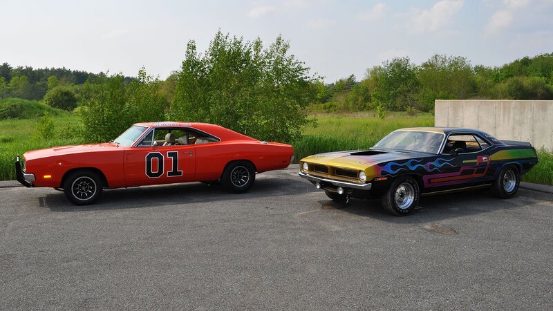 Two Classic Muscle Cars — Red, Calm