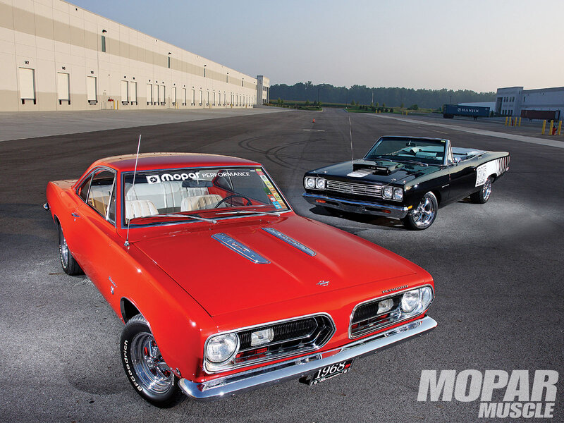 Two Classic Muscle Cars — Red, Dramatic, Afternoon