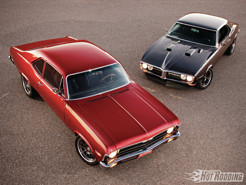 Two Classic Muscle Cars — Red, Dramatic